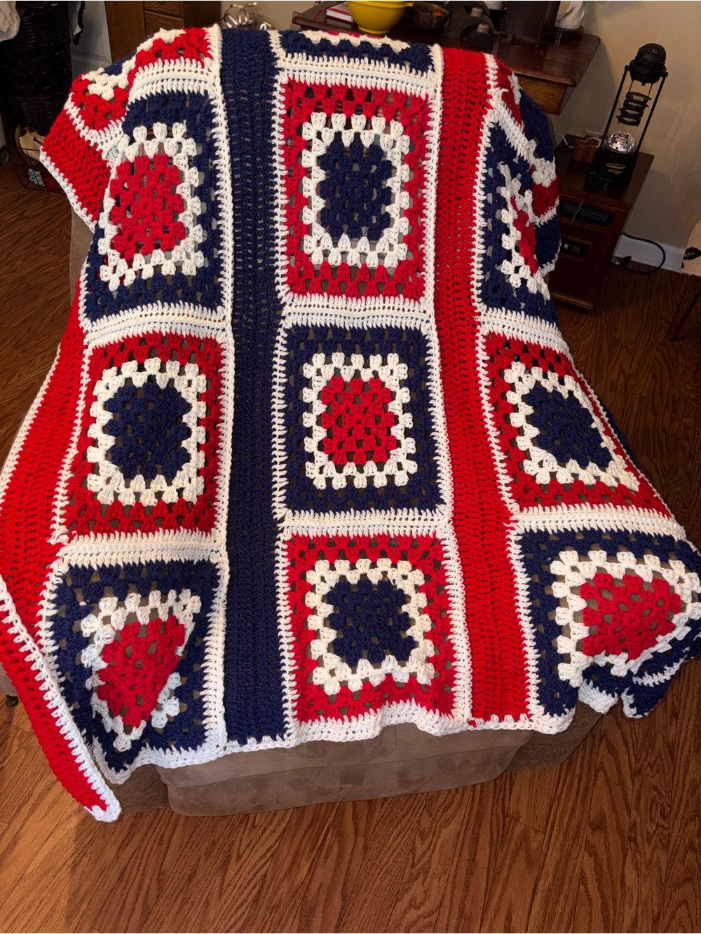 Handmade Red White Navy Crochet Sweater - Unbranded